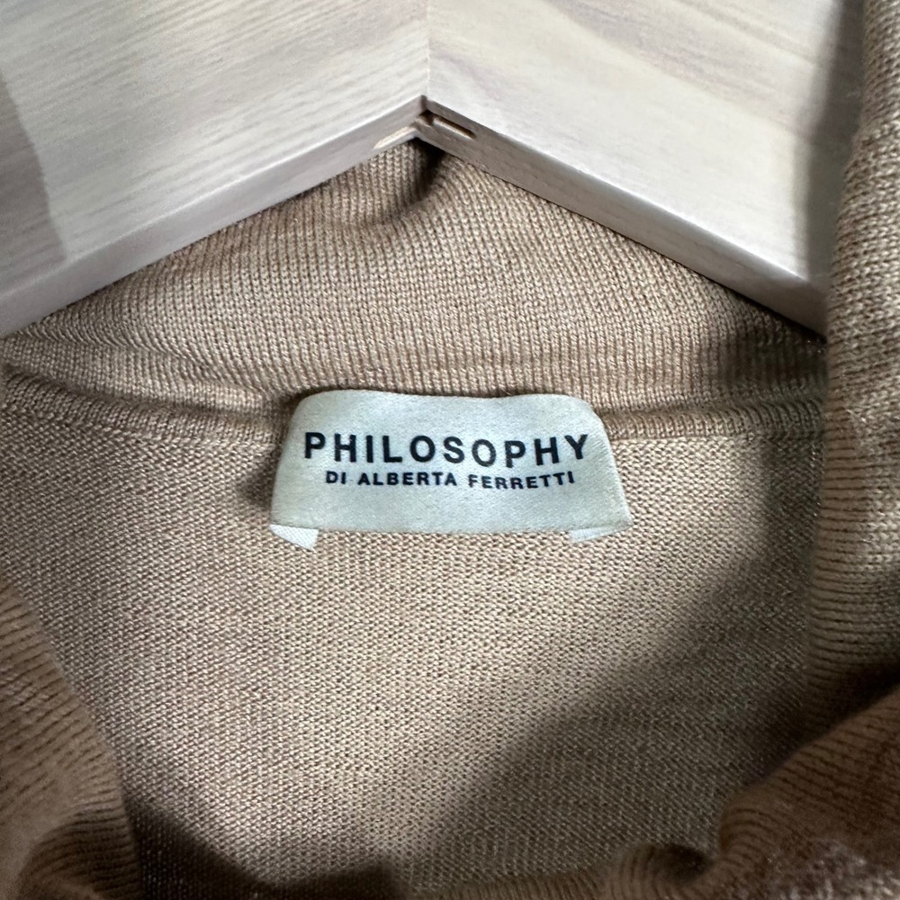 Philosophy di Alberta Ferretti Virgin Wool Cowl Neck Sweater Camel Tan Size 8 - Picture 2 of 9